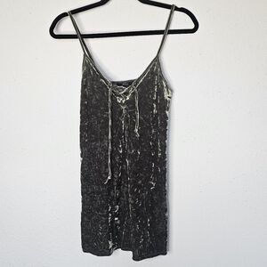 Forever 21 Mini Dress Womens Small Crushed Velvet Green Lace Up Goblincore Fairy